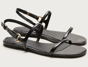 J.Crew Audrey Sandals In Patent Leather Black NEW $128 Size 9 thumbnail 1