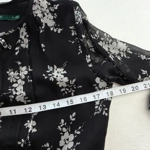 Lauren Ralph Lauren Black White Floral Georgette Tiered Midi Dress Size 2 thumbnail 8
