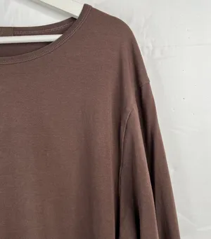 Nuuds Sz XXL Tee T-Shirt Crewneck Long Sleeve Loose Fit Curved Hem Stretch Brown thumbnail 6