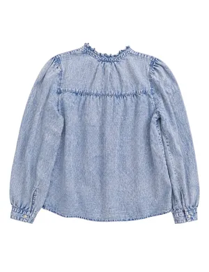Rails Camille Blouse XS Sapphire Acid Wash Tencel Linen Ruffle Collar Top thumbnail 3