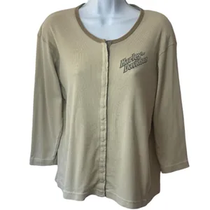Vintage Harley-Davidson Motorcycle Button Front Knit Ribbed Top Dallas Texas‎ XL thumbnail 2
