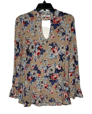Altar'd‎ State Blouse Size Small Tan Multi Color Floral Flare Sleeves Womens Top thumbnail 1