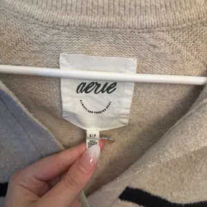 Aerie Beige & Black Striped Collared Sweater thumbnail 3