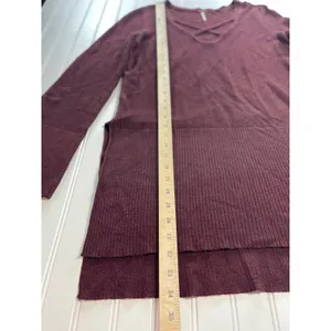 Free‎ People Andy Midnight Tunic Sweater Burgundy Crisscross V-Neck Ribbed Large thumbnail 4