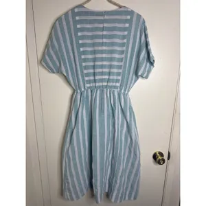 Vintage 80s/90s Rosy Route Striped Midi Dress | Blue & White Panels | Size M thumbnail 5