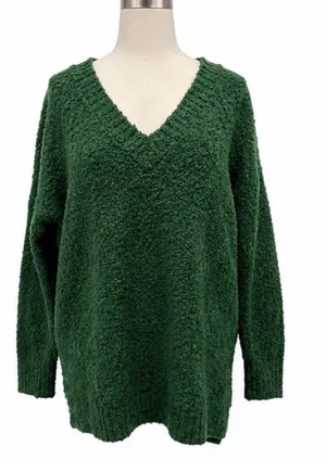 Aerie Size Large Green Textured V-Neck Oversized Sweater thumbnail 1