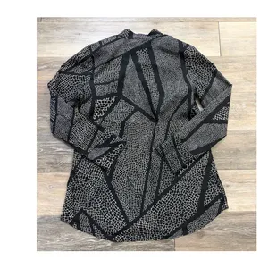 White House Black Market Blouse 10 Black White Abstract Career Chic Top thumbnail 2