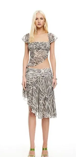 NWT Lioness Women’s District Sheer Asymmetrical Top in Zebra Print Size XL thumbnail 3