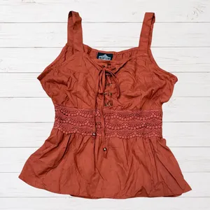 NWT Boho Lace Up Peplum Cami Top Rust Orange Crochet Waist Angie Small thumbnail 2