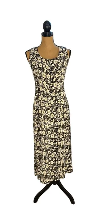 Vintage 90s More Jazz Size 18 Petite Daisy Floral Crinkle Midi Dress thumbnail 1