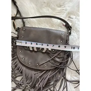 Brown fringe faux leather crossbody bag - new western country outfit hobo hippy thumbnail 6