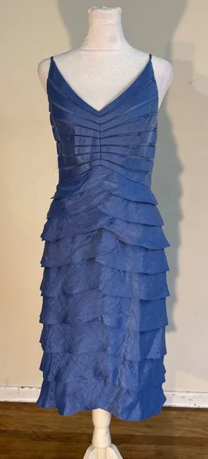 Adrianna Papell Occasions Blue Tiered Ruffle Cocktail Dress Metallic Size‎ 12 thumbnail 1