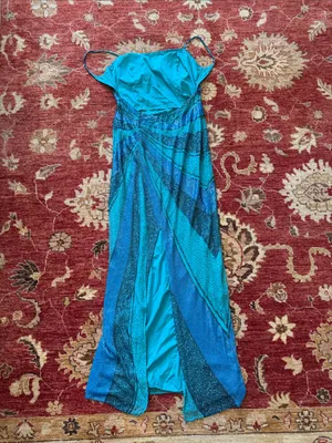 Teal & Blue Ruched Spaghetti-Strap Evening Gown thumbnail 7