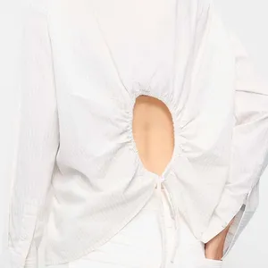 Old Navy Tie-Back Open-Back Button-Down Shirt Neutral Stripe Women’s M thumbnail 4