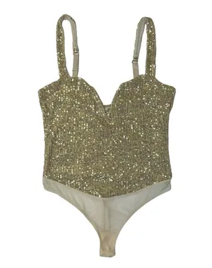 INTIMATELY FREE PEOPLE Sparks Fly Iridescent Gold Shimmery Sequin Bodysuit Sz M thumbnail 3