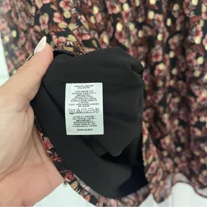 NWT Loft Shimmer Vine‎ Pleated Yoke Blouse Black Long Sleeve Top thumbnail 5