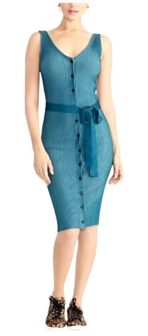 Rachel Roy Dress Women Small Blue Ribbed Knit Button Front Sweater Sheath‎ NWT thumbnail 1