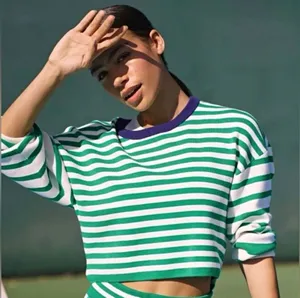 Daily Practice Striped Cropped Knit Sweater Crew Neck Long Sleeve Ribbed XS thumbnail 1