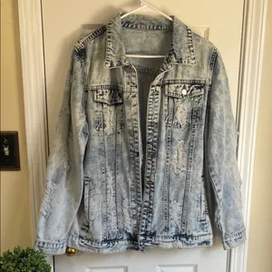 Source Unknown Light Blue Distressed Streetwear Jean Jacket thumbnail 1