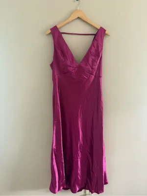 Lulus Incredible Love Magenta Satin Cowl Back Midi Slip Dress Size XL Cocktail thumbnail 4
