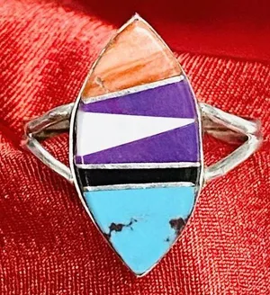 Southwest Sterling Silver Multi Stone Inlay Ring Sz 6-6.5 Signed P thumbnail 1