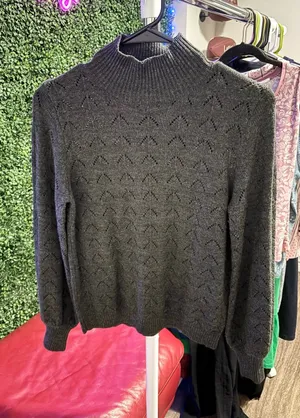 SHEIN Dark Gray Mock Neck Knit Sweater thumbnail 1