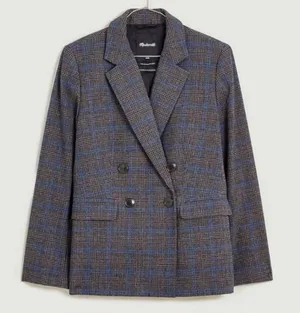 Madewell The Rosedale Blazer Women's 8 Gray Blue Plaid Wool Blend Jacket Classic thumbnail 1