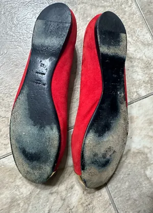 Yves Saint Laurent Red Suede Flats with Gold Toe Caps size 40/10US. thumbnail 7