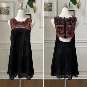 Free People Aztec Embroidered Beaded Swing Dress Open Back $168 2 thumbnail 3