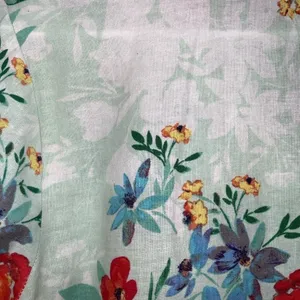 Van Heusen Mint Green & Orange Floral Linen Blend Split Neck Blouse M thumbnail 7