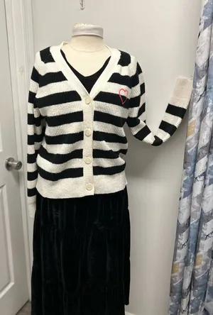 A New Day Black & cream striped cardigan with heart motif thumbnail 1