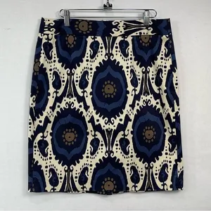 J. Crew Factory Stretch Blue Cream Pencil Skirt Size 8 thumbnail 3