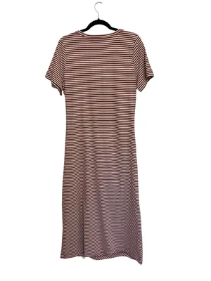NEW LOFT Striped Twist Midi Dress 100% Cotton Brown and White - Size L thumbnail 3