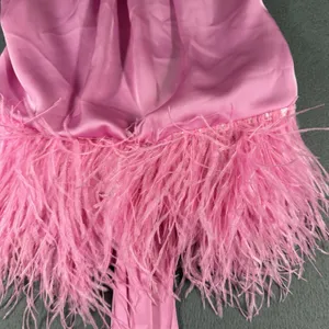 Ramy Brook Faux Feather Trim Halter Top Womens L Pink Fiyero Party Blouse NWT thumbnail 2