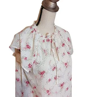LOFT Size Medium M Sheer Floral Polka Dot Light Pink Blouse Flowy kawaii Cute thumbnail 1