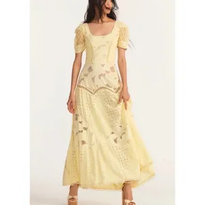 NWT‎ LoveShackFancy Nella EyeletPatchwork Maxi Dress Yellow Sz 2 $695 thumbnail 3