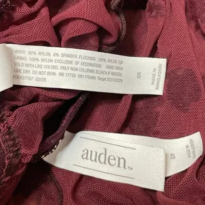 Auden Flocked Womens Red Black Floral Mesh Bralette & Mini Short Lingerie Sets S thumbnail 4