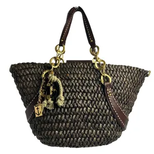 Juicy Couture Y2K Woven Straw Nautical Anchor Charm Tote Bag Brown thumbnail 2