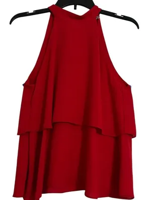 Zara TRF Collection Red Ruffle Sleeveless Halter Top Tied on Back in Size XS thumbnail 1