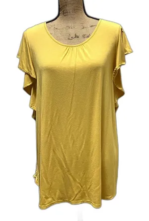 Matilda Jane Bocce Ball Blouse Mustard Yellow Flutter Sleeve Floral Lace‎ Large thumbnail 1