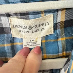 Denim & Supply Ralph Lauren RL Utility Blue Plaid Cotton Button Down Shirt Large thumbnail 2
