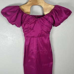 Abercrombie & Fitch Taffeta Off‎ The Shoulder Puff Sleeve Midi Dress Womens XS thumbnail 2