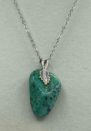 Copper Chalcedony pendant on stainless steel chain necklace thumbnail 1