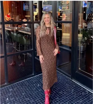 Zara Brown Lace Long-Sleeve Midi Dress thumbnail 4