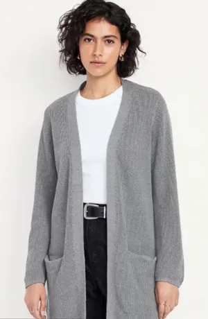 Old Navy Gray Open Front Longline Duster Cardigan Sweater Size XL Tall Pockets thumbnail 1
