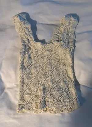 Cream Textured Smocked Tank Top with Wide Straps thumbnail 1