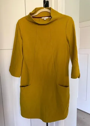 Boden Funnel Neck‎ Yellow Ribbed Dress thumbnail 1