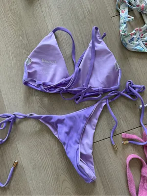 Rooted swim purple lilac rubber cheeky triangle bikini set thumbnail 4