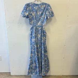 WAYF Plaza Cutout Puff Sleeve Cottagecore Floral Tiered Maxi Dress Blue White Sm thumbnail 4