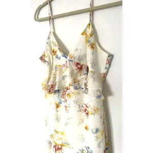 Lulus Sip of Chardonnay Cream Floral Print Ruffled Mini Dress Strappy Lined XL thumbnail 3